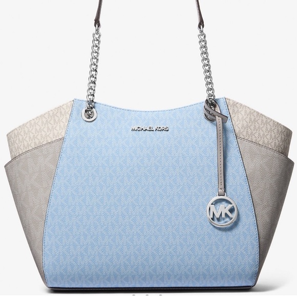 Michael Kors Handbags - Michael Kors Jet Set LG Color-Block Signature Logo Shoulder Bag Light Sky Multi